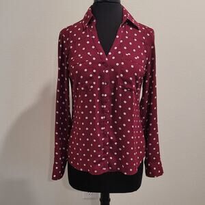 Express Maroon Blouse with White Dots